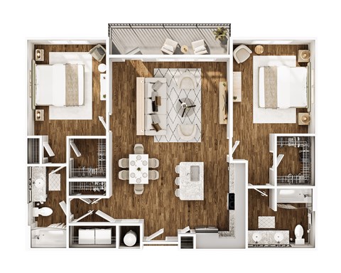 Floor plan for 2 beds, 2 baths, 1187 sqft